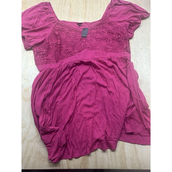 NWT Torrid Hot Pink Mini Rayon Slub Balloon Sleeve Lace Inset Dress 6X Sz 30 - Picture 2 of 5